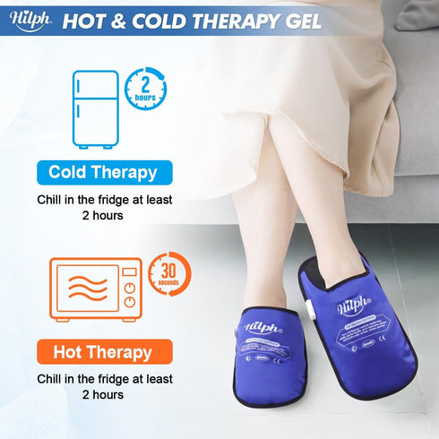 Foot Ice Pack Slippers Hilph for Plantar Fasciitis 2 Packs, Reusable Hot Cold Gel Ice Slipper for Foot and Broken Toes