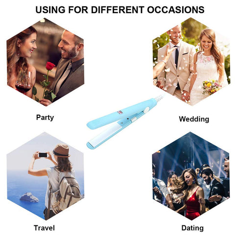 Mini Hair Straightener, Travel Size Flat Iron, Lightweight Portable Ceramic Tourmaline Heating Curler for Hair Styling,