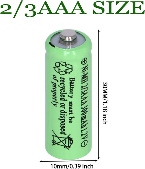8 Packs Ni-MH 2/3AAA 1.2v 300mah Rechargeable Batteries Button Top 3A Battery (They are not AAA Size Batteries)