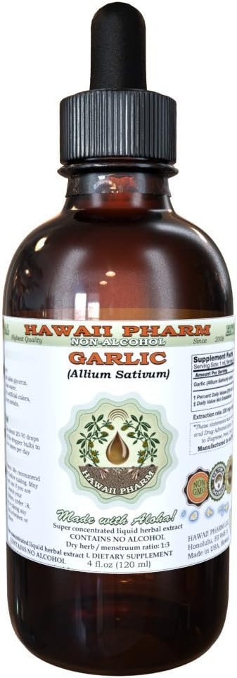 Garlic Alcohol-Free Liquid Extract, Organic Garlic Dried Powder Glycerite, Hawaii Pharm, 2 oz