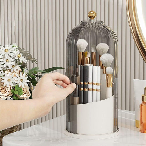 Makeup Brush Holder Organizer - 360° Rotating Luxury Cosmetic Organizer with Lid, Desktop Storage (White 1)