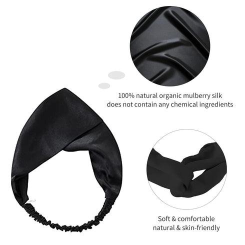 ZIMASILK 100% Mulberry Silk Headband, Elastic Twisted Hair Wrap Accessory for Women (Black)