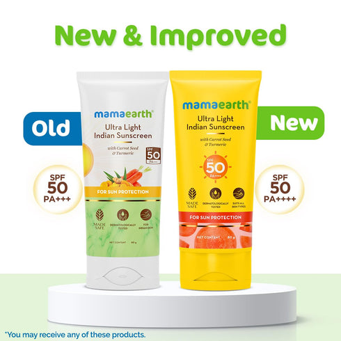 Mamaearth Ultra Light Sunscreen Lotion - Organic SPF 50 Broad Spectrum Sunblock with Turmeric & Carrot Seed
