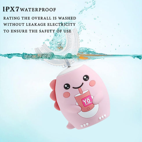 Kids Electric Toothbrushes, U Shaped Ultrasonic Rechargeable Toothbrush with Smart Timer, 6 Modes, IPX7 Waterproof, Pink