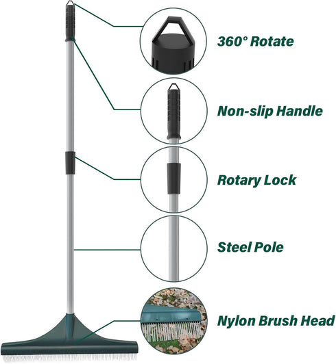 Artificial Turf Rake Carpet Rake, SOYUS Grass Broom Hand Rake with Adjustable Handle, Steel 32 to 52 Inches