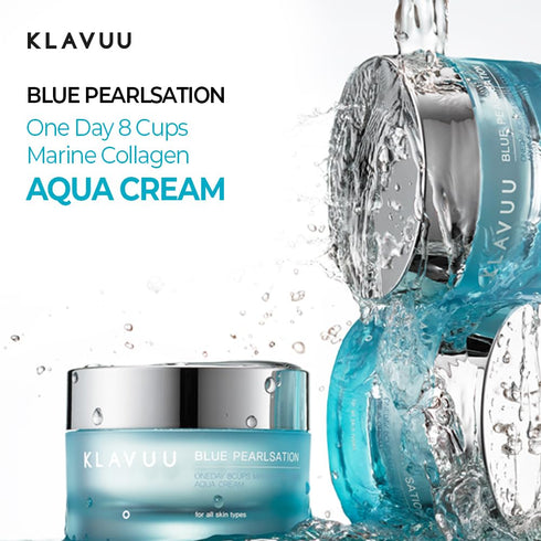 BLUE PEARLSATION ONE DAY 8 CUPS AQUA CREAM Cooling Effect & Light Weight Texture, Hypoallergenic Soothing & Wrinkle Care Cream with Niacinamide, Marine Collagen Formula Korean Skin Care 1.69 floz