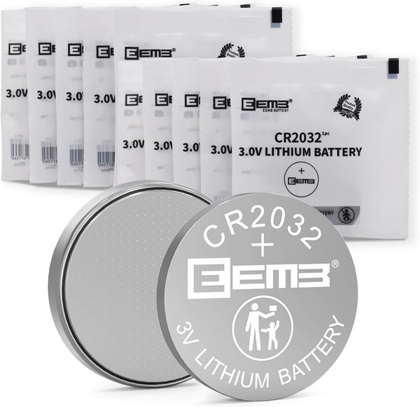 EEMB 10PACK CR2032 Battery - 3V Lithium Button Coin Cell Batteries for Remotes, Watches, Calculators & Medical Devices