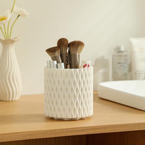 Makeup Brush Holder Organizer, 360° Rotating 5 Slot Cup for Cosmetics, Bathroom Vanity Storage