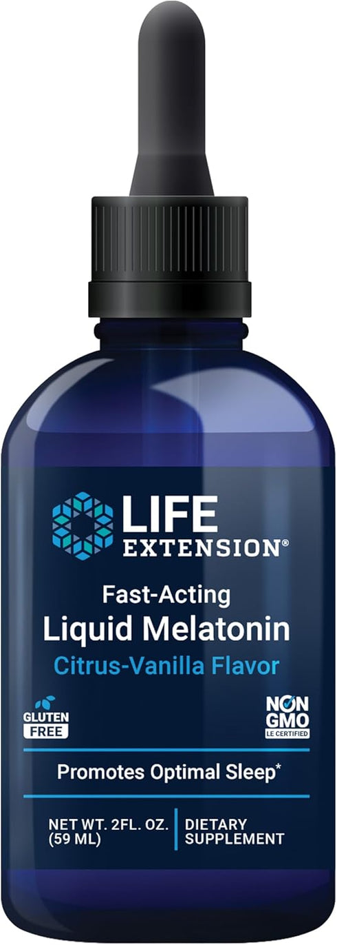 Life Extension Fast-Acting Liquid Melatonin, Sleep & Cellular Health Support, 2 fl. oz. (59 Servings)