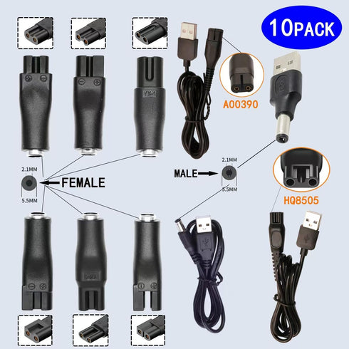 Power Cord 5V Replacement Charger USB Adapter for Electric Hairdressers, Shavers, Purifiers, Table Lamps and Others,