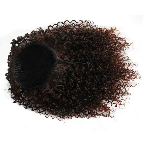 Short Afro Kinky Curly Ponytail Hair Piece for Women, Synthetic Extension in Mix Dark Brown (1B/33#)