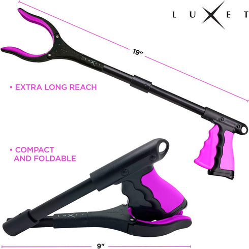 Grabber Reacher Tool, 19 Inch Long, Foldable Pick Up Stick, Heavy Duty Trash Picker Claw for Elderly Mobility Aid (Pink)