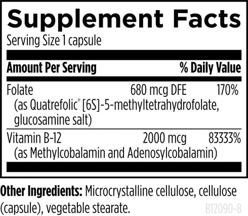 Designs for Health Ultra Methylated B12 + Methyl Folate - Vitamin B12 and Folate Supplement, 90 Capsules