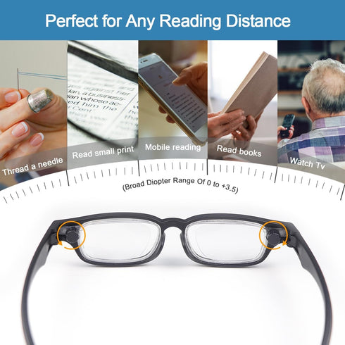 Ouolipraa 0D 350D Flex Focal Adjustable Focus to Diopters Dial Vision Reading Glasses Zoom Eyeglasses for Men Women One