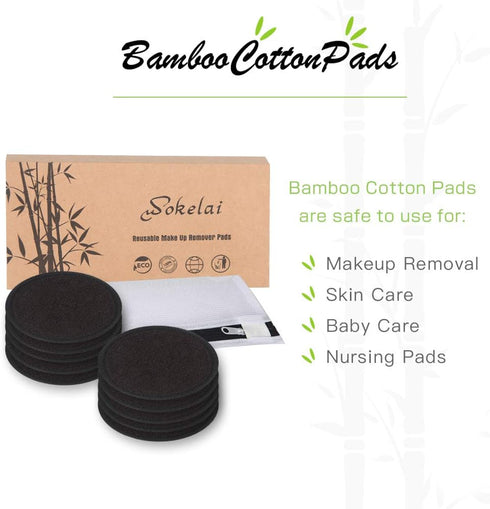 Reusable Makeup Remover Pads Black Washable - 10 Pack Organic Cotton Rounds for Facial Cleansing