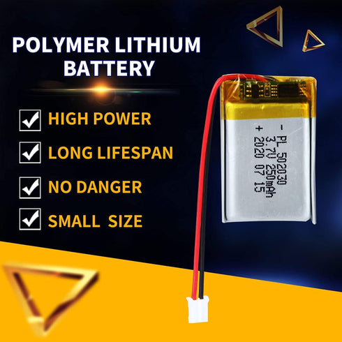 3.7V 250mAh 502030 Lipo Battery, Rechargeable Lithium Polymer Ion Battery with PH2.0mm JST Connector