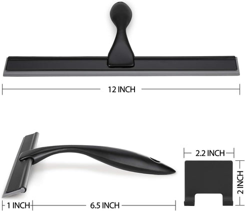 HIWARE All-Purpose Shower Squeegee, Black Stainless Steel, for Shower Doors, Bathroom, Window, and Car Glass - 12 Inches