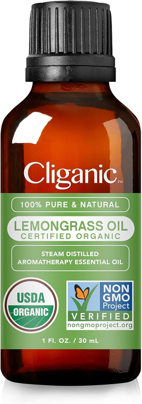 Cliganic Organic Lemongrass Essential Oil, 1oz, 100% Pure Natural for Aromatherapy