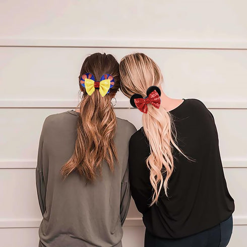 Cute Snow White Mouse Ear Hair Scrunchies for Girls, Velvet Hair Bow Ties, Ponytail Party Favors, Cosplay Accessories
