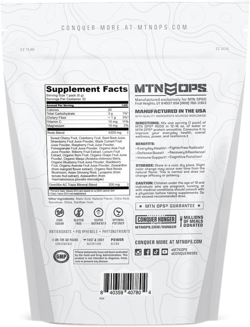 MTN OPS Super Reds Daily Health Drink Powder, Antioxidant Blend with Phyto-Nutrients, 30 On-The-Go Packs