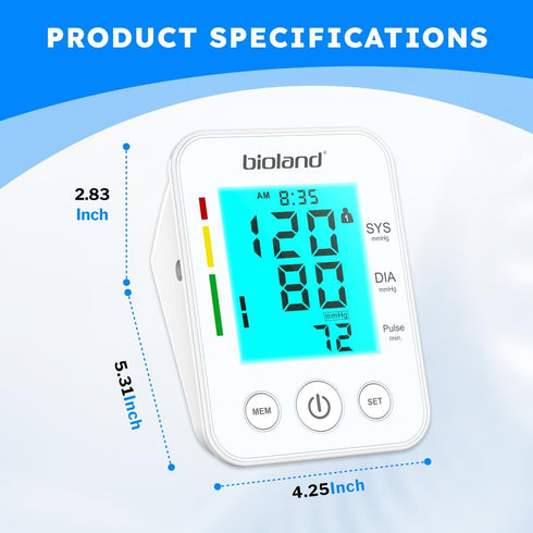 Upper Arm Blood Pressure Monitor, Automatic Digital BP Machine with Backlit LED Screen, Adjustable Cuff, BPM Model