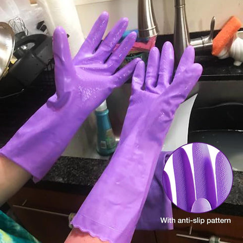 Alimat PluS Reusable Cleaning Gloves, 4PCS, Latex Free, Waterproof, Large, Blue+Purple, Dishwashing
