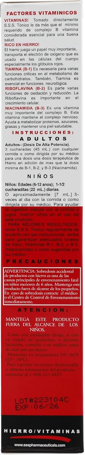 S.S.S. Tonic 10 Fl Oz, Iron and Vitamin B Supplement, High Potency Vitamins, Bottle (Pack of 1)