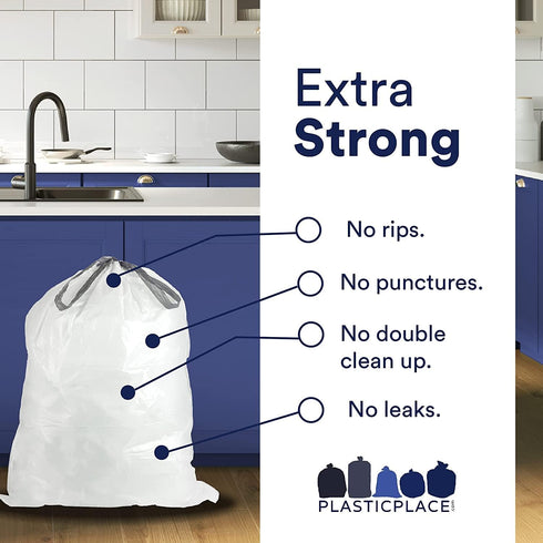 Packs, 8-9 18.5'' 28'' (20 Count/5 Pack) Plasticplace Custom Fit Trash Bags, Compatible with simplehuman Code H White
