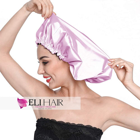 Stain Bonnet Silky Sleep Cap, Adjustable Satin Cap for Night Sleeping Hair Bonnet, Light Purple/Black