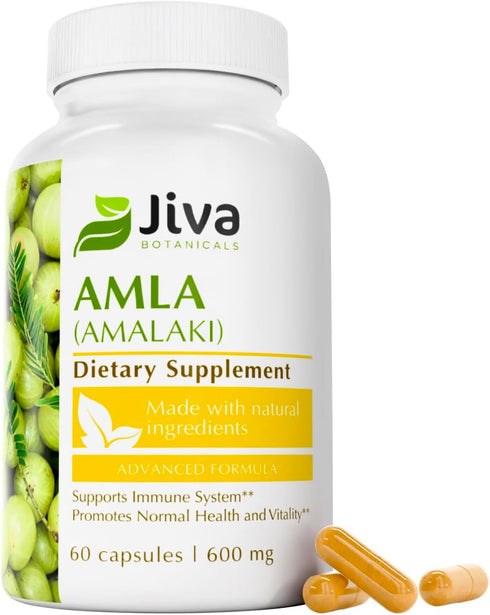 Jiva Botanicals Amla Capsules (Amalaki) - 60 Vegan Capsules, Amla Powder, Indian Gooseberry Supplement for Vitality