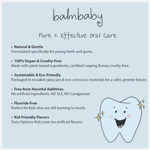 Kids Fluoride Free Toothpaste by Balm Baby - All Natural SLS Free with Xylitol, Vegan, Glass Jar (Mint & Orange)