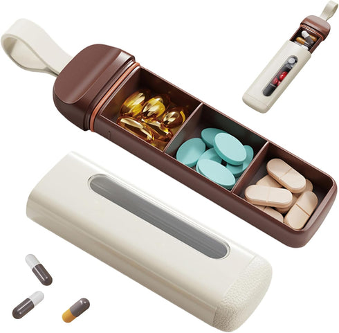 WMuxvia Mini Travel Pill Case 3 Compartment, Airtight Food Grade ABS Pill Organizer,