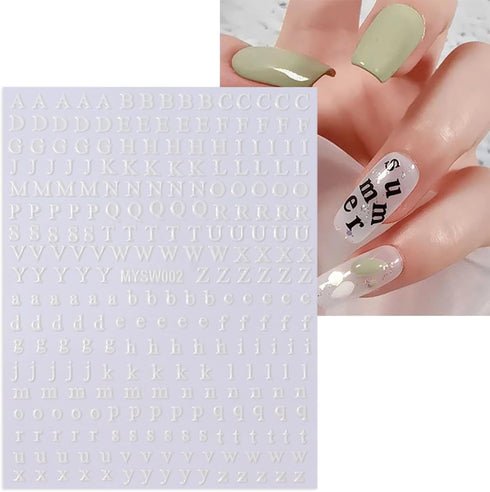 Letters Nail Art Stickers, English Alphabet 3D Self-Adhesive Metallic Gold Silver Decals for DIY Manicure Supplies