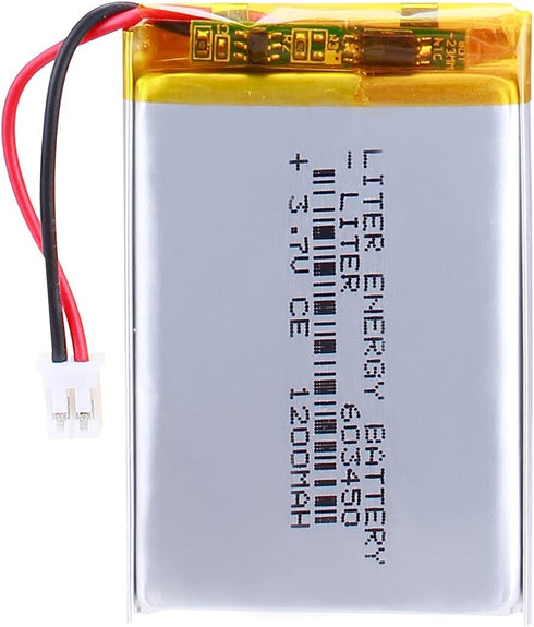 Liter 3.7V 1200mAh 603450 Rechargeable Lipo Battery Pack with JST 2.0mm Connector