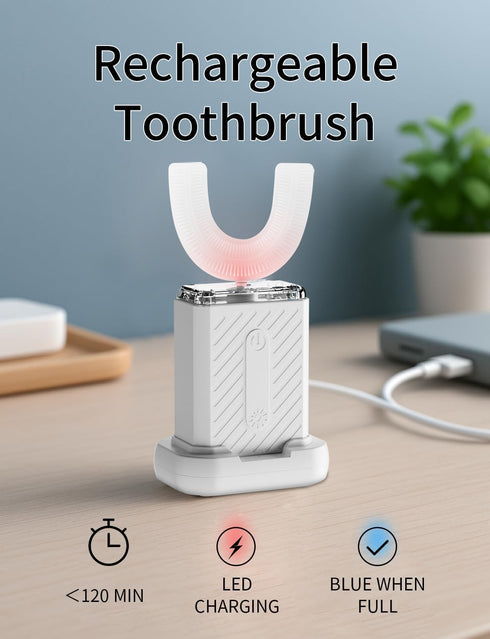 WILDWELLO 48,000 4 60-Second IPX7 U-Shaped Electric Toothbrush, VPM, Modes, Clean, Waterproof, ultrasonic Toothbrush