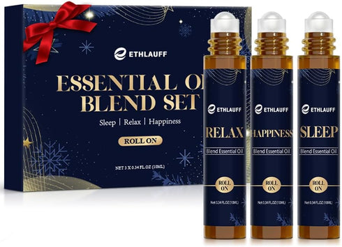 Essential Oil Roller Set, (Sleep, Relax, Happiness) Aromatherapy Roll On for Body