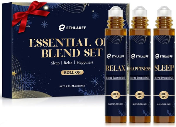 Essential Oil Roller Set, (Sleep, Relax, Happiness) Aromatherapy Roll On for Body
