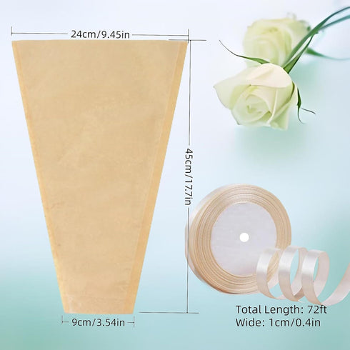 POFUIERKN 50 17.8 9.4inch Pcs Flower Bags for Bouquets, Kraft Paper Flower Wrapping Paper Gift Bags,with Ribbons