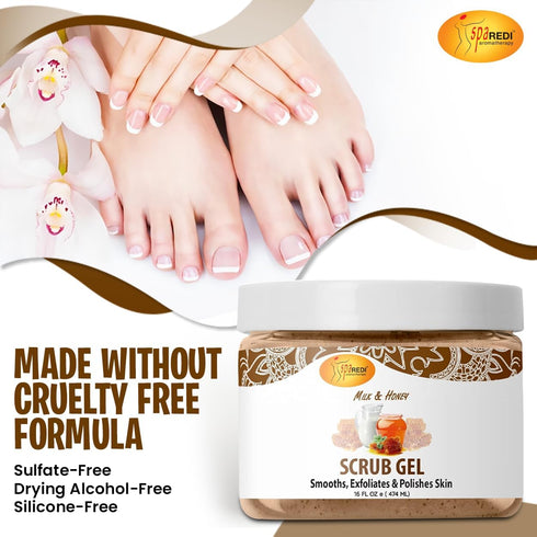 SPA REDI Exfoliating Scrub Pumice Gel, Milk and Honey, 16 Oz - Body Exfoliator with Hyaluronic Acid