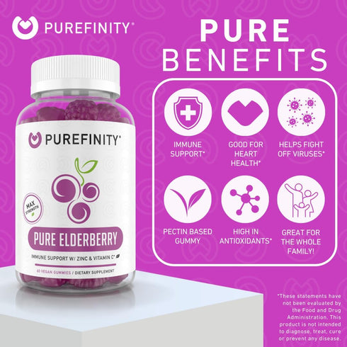Sambucus Elderberry Vitamin C and Zinc Gummies - 60 Vegan Gummies for Kids & Adults
