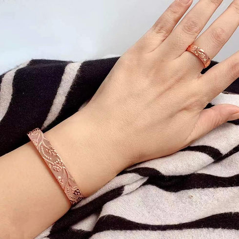 LONGRN Pure Copper Magnetic Ring & Bracelet - Adjustable Size for Women