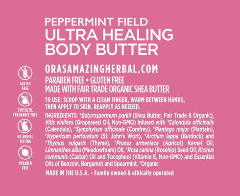 Ora's Amazing Herbal Ultra Healing Body Butter, Intensive Moisturizer for Dry Skin, 2 oz, Spearmint & Bergamot