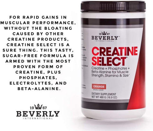 Beverly International Creatine Select with Phosphates - 40 Servings for Muscle Size, Strength & Recovery - Tastes like