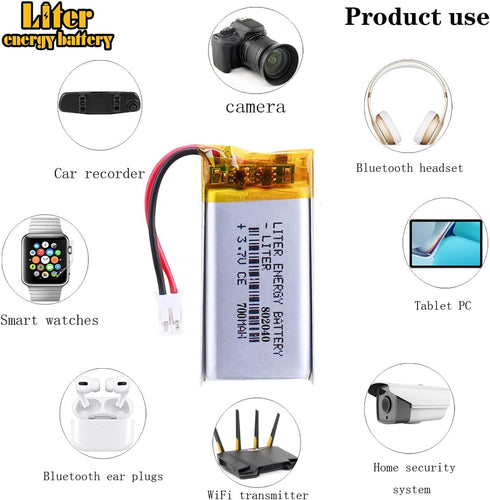 Liter 3.7V 700mAh 802040 Lipo Battery Rechargeable Lithium Polymer with JST 2.0mm Connector