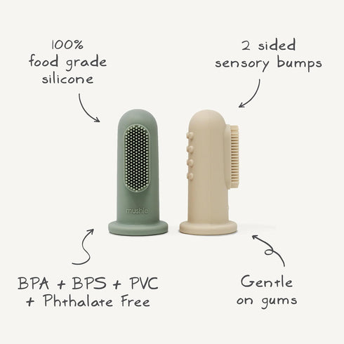mushie Baby Finger Toothbrush, Blush/Shifting Sand, 2-Pack