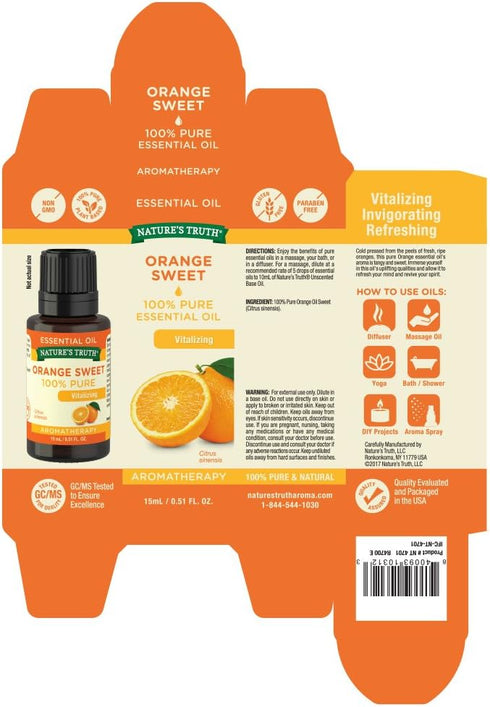 Nature's Truth Vitamins Essential Oil, Orange, 0.51 Fluid Ounce