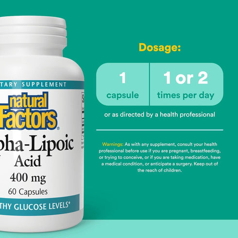 Natural Factors Alpha-Lipoic Acid 400 mg, Whole Body Antioxidant Support, 60 Capsules