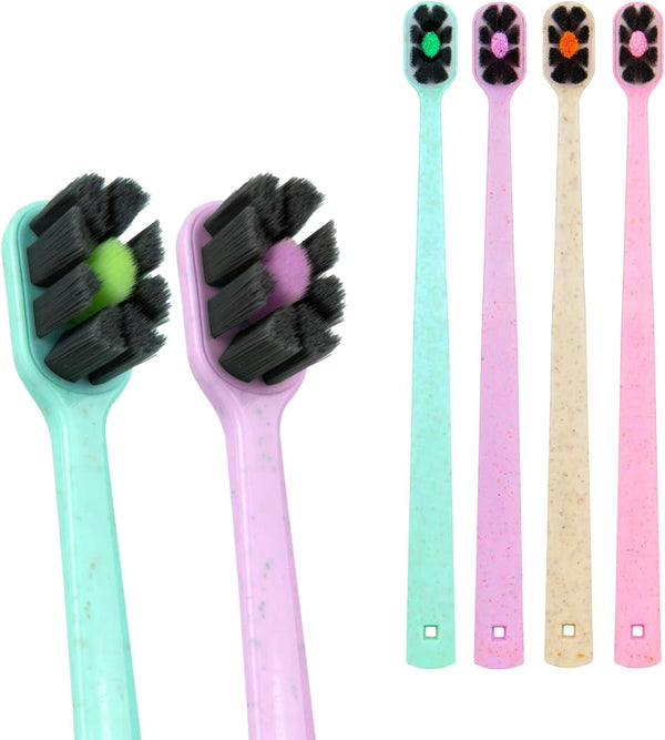 Lindo EcoCare Polishing Toothbrush - Charcoal Infused Bristles & Biodegradable Handle, Pack of 4