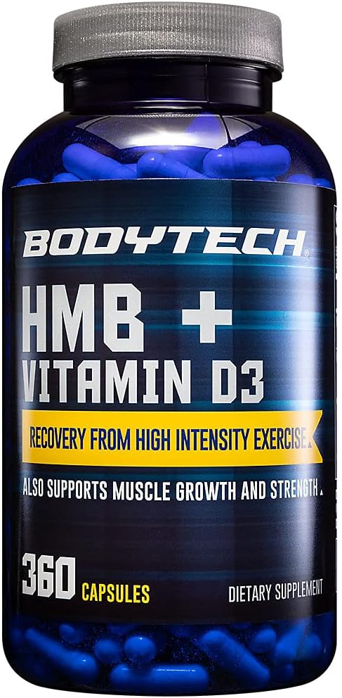 BODYTECH HMB + Vitamin D3 - Supports Muscle Growth and Strength, 360 Vegetable Capsules