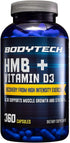 BODYTECH HMB + Vitamin D3 - Supports Muscle Growth and Strength, 360 Vegetable Capsules